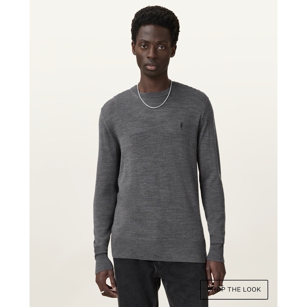 AllSaints Crew Neck Sweater Mens Small Grey Excellent Ramskull Wool Blend